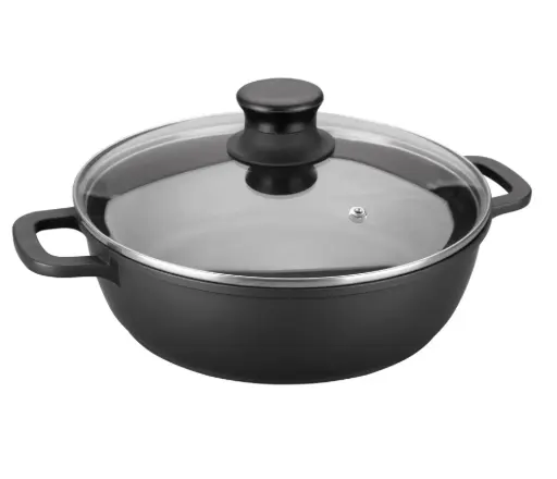 [25832] Cacerola baja aluminio fundido Forte con tapa de cristal 32 cm