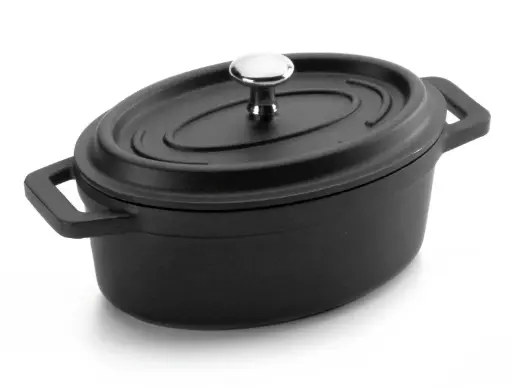 [25912] Cacerola aluminio fundido negra oval con tapa 12x8,5 cm